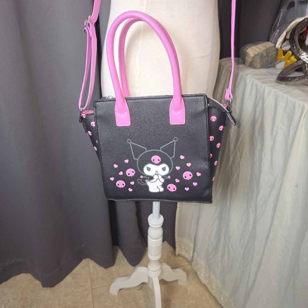 Loungefly Sanrio Kuromi Mini Tote Crossbody Bag Black Pink